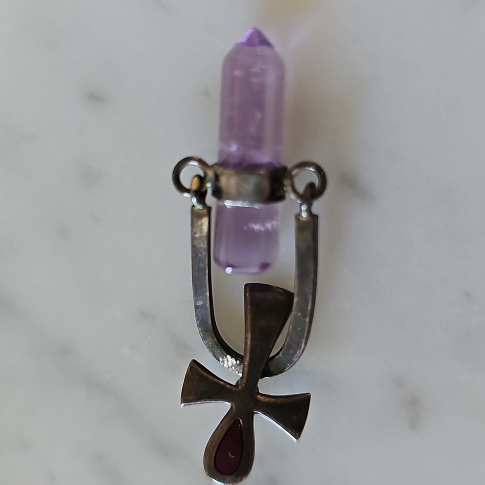 Amethyst Quartz & Ankh Sterling Silver Vintage Pendant - Picture 2 of 6